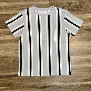 Original Use Men's Short Sleeve Vertical Stripe Tee in Light Gray, Black, White